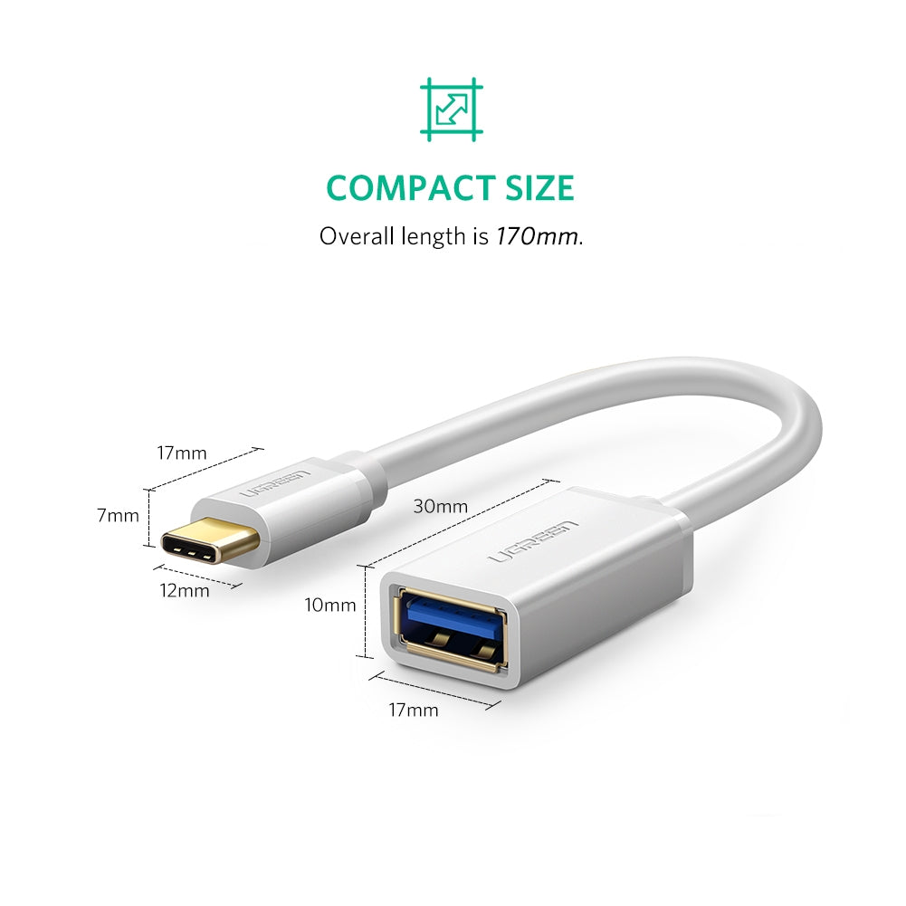 UGREEN USB Type-C Male to USB 3.0 Type A Female OTG Cable - White 15CM (30702) 5