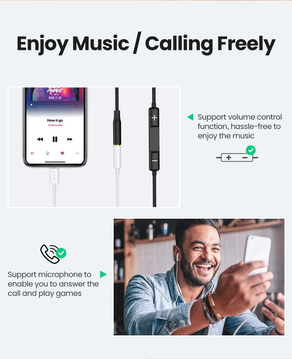 UGREEN 30759 iPhone 8-pin to 3.5mm Headphone Adapter 3