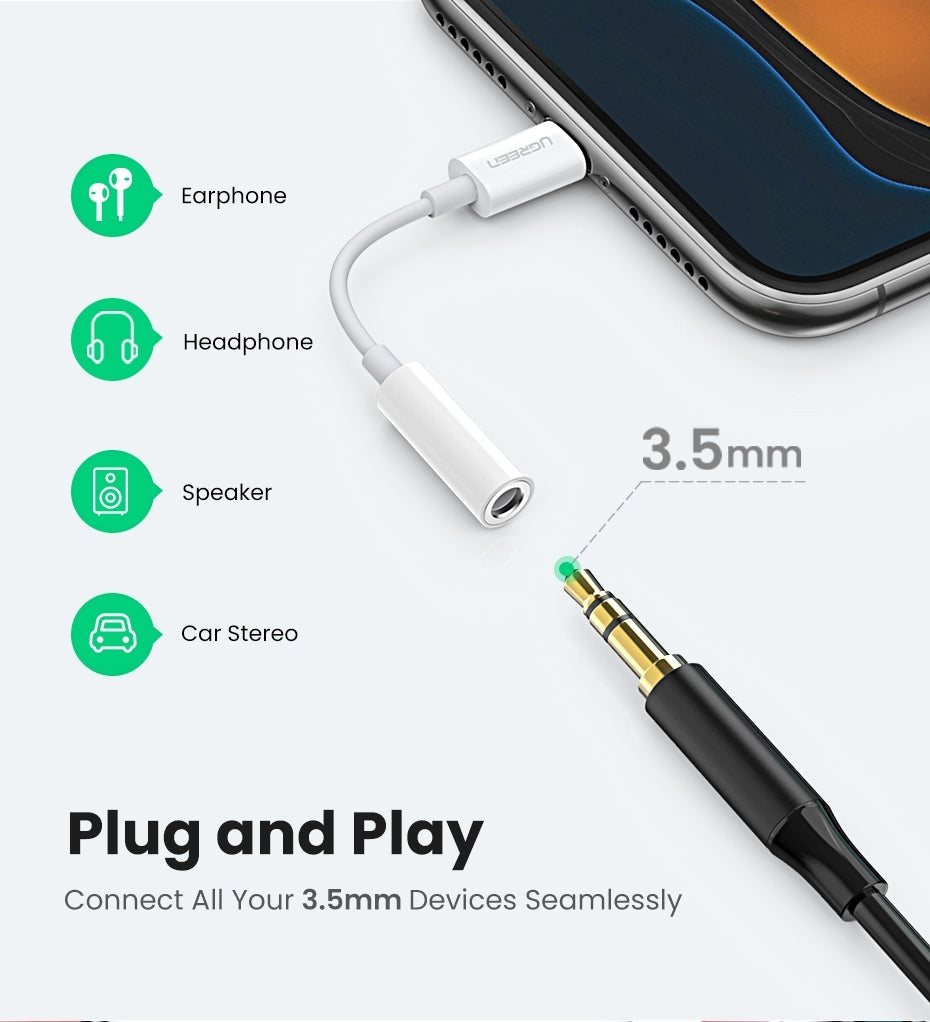 UGREEN 30759 iPhone 8-pin to 3.5mm Headphone Adapter 7