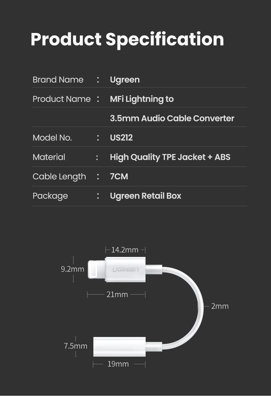UGREEN 30759 iPhone 8-pin to 3.5mm Headphone Adapter 9
