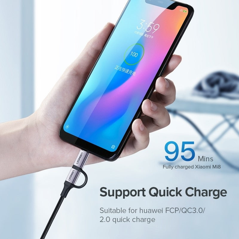 UGREEN 30875 2-in-1 USB-A to Micro USB / USB-C Cable 1m 3