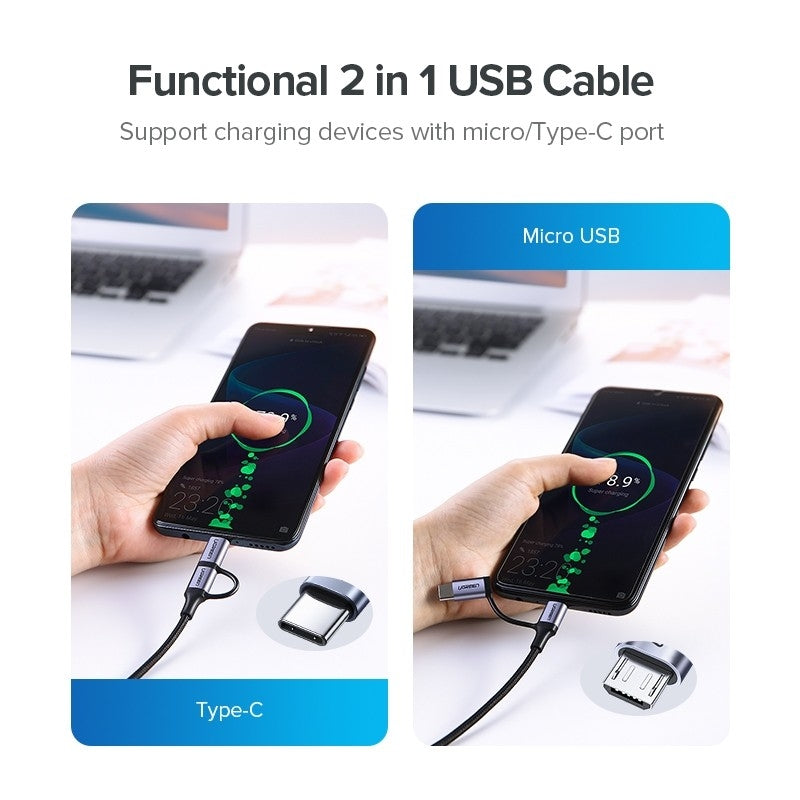 UGREEN 30875 2-in-1 USB-A to Micro USB / USB-C Cable 1m 4
