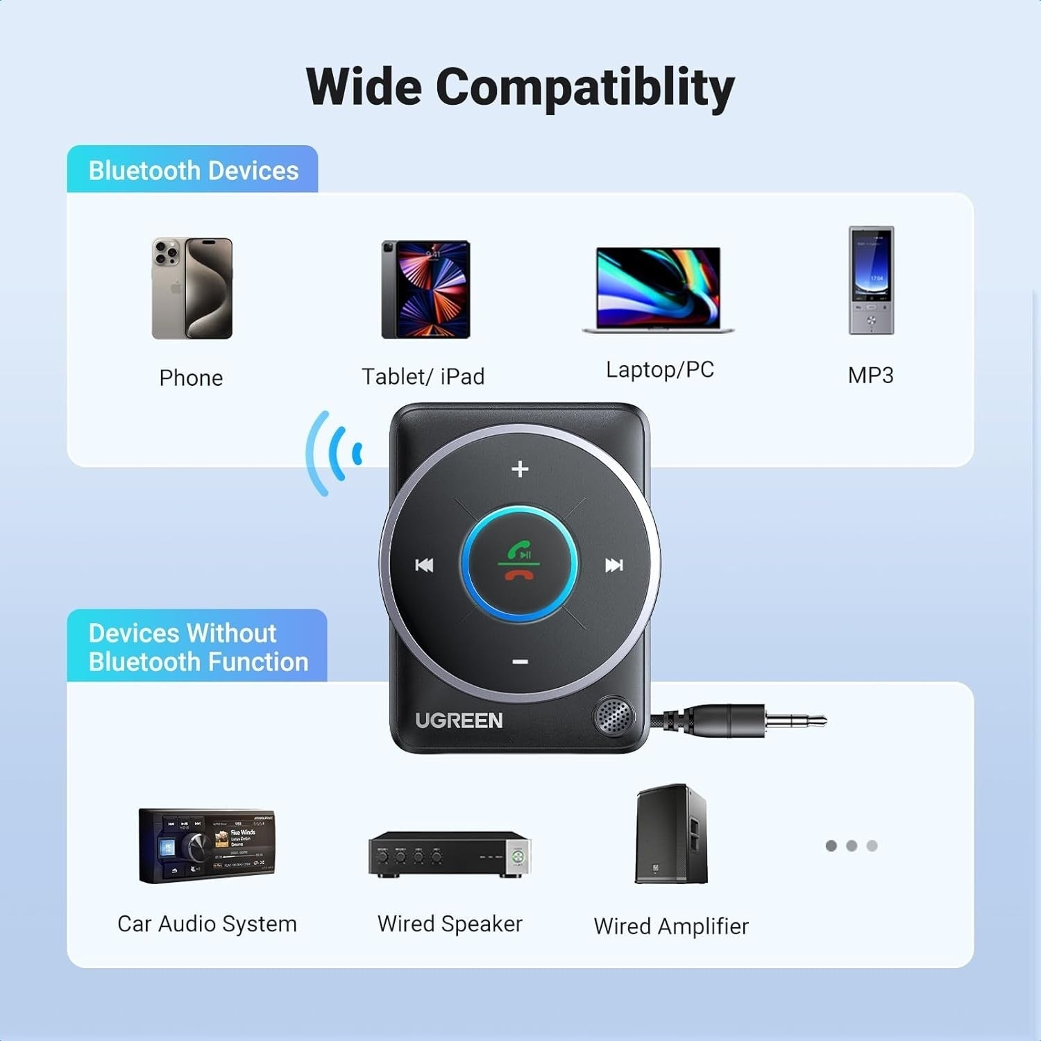 UGREEN 35002 Bluetooth 5.4 Aux Car Adapter (Enhanced Connection & Noise Cancellation) 4