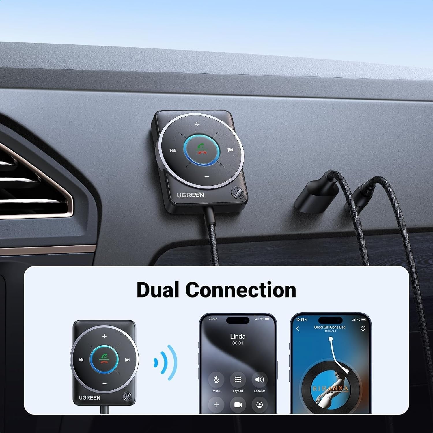 UGREEN 35002 Bluetooth 5.4 Aux Car Adapter (Enhanced Connection & Noise Cancellation) 6