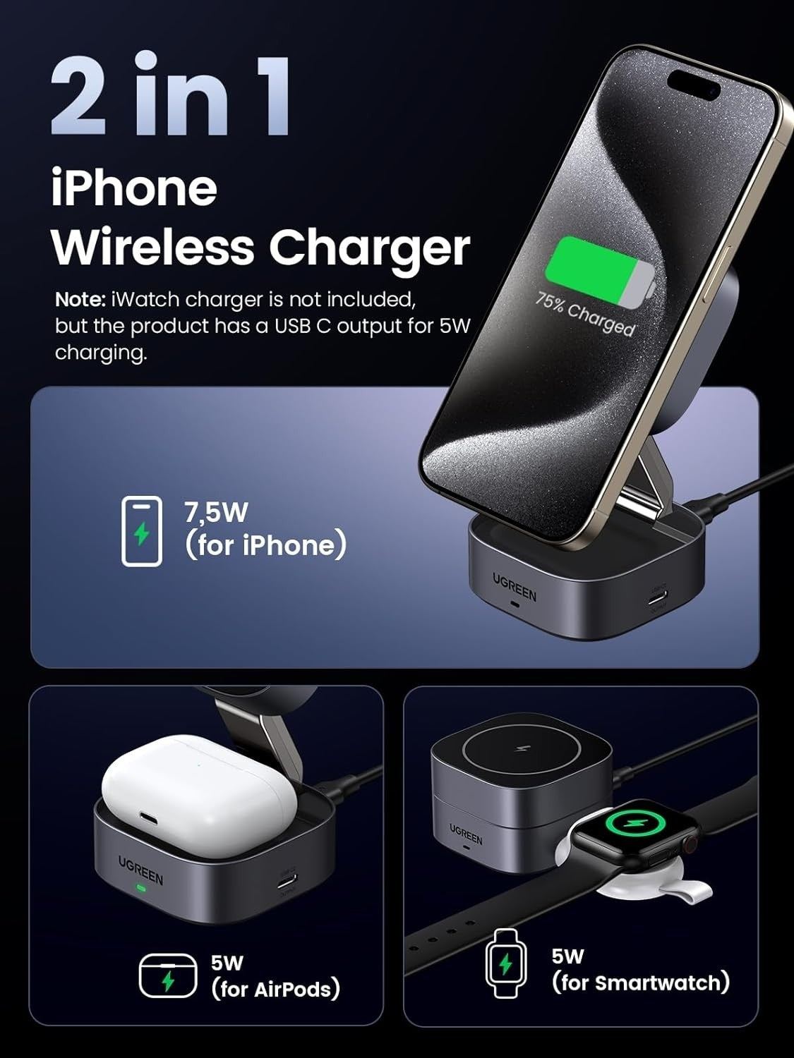 UGREEN 35278 2-in-1 Magsafe Wireless Charger with Stand 4