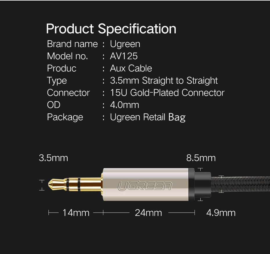 UGREEN 40787 Premium 3.5mm Male to 3.5mm Male Cable 15M 3