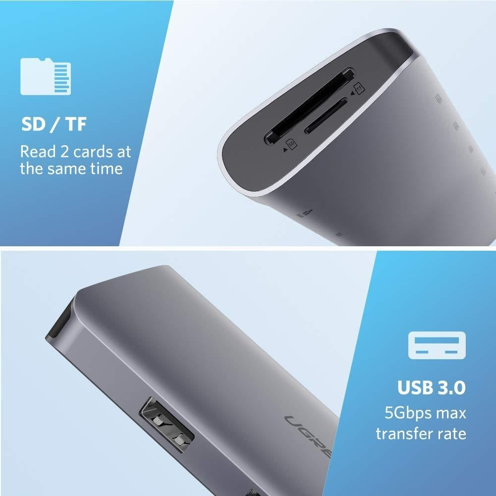 UGREEN Type C 9 in 1 Multifunction Adapter- HDMI/ VGA/Gigabit/TypeC/USB3.0 x 3/SD/TF (40873) 4