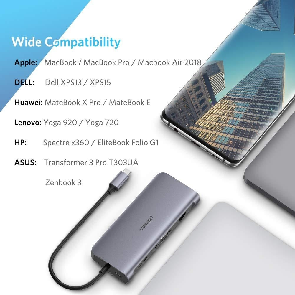 UGREEN Type C 9 in 1 Multifunction Adapter- HDMI/ VGA/Gigabit/TypeC/USB3.0 x 3/SD/TF (40873) 5