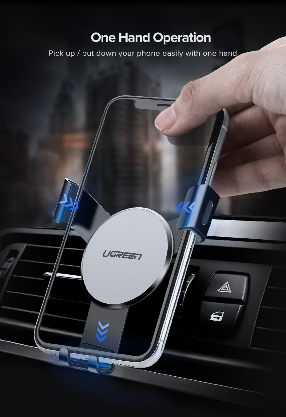 UGREEN 40907 Gravity Drive Air Vent Mount Phone Holder 3