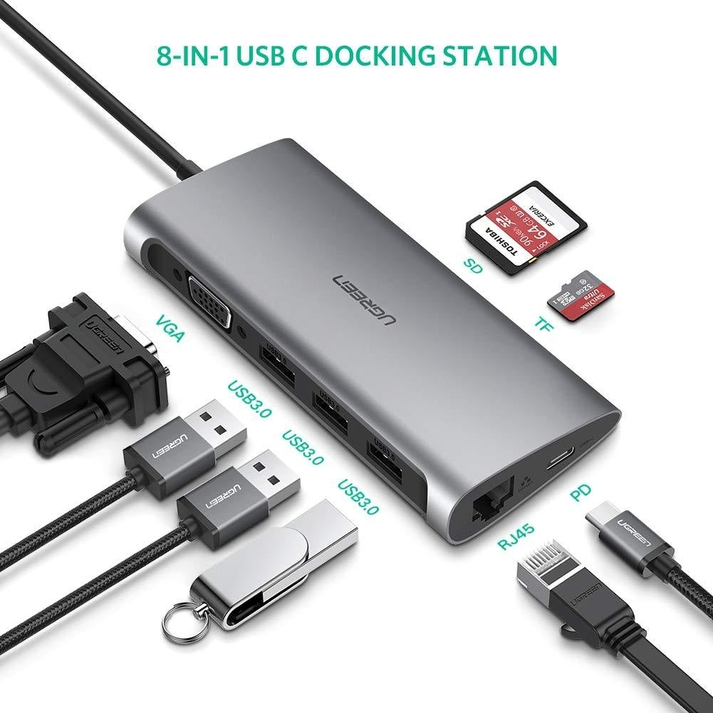 UGREEN Type C 8 in 1 Multifultion adaptor VGA/RJ45/USB3.0 x 3/SD/TF/TypeC PD Protocal (50539) 3