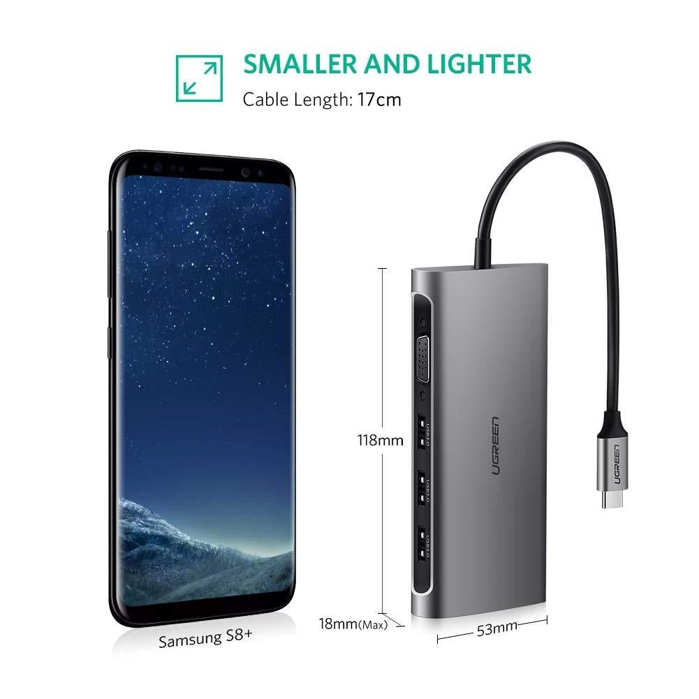 UGREEN Type C 8 in 1 Multifultion adaptor VGA/RJ45/USB3.0 x 3/SD/TF/TypeC PD Protocal (50539) 5