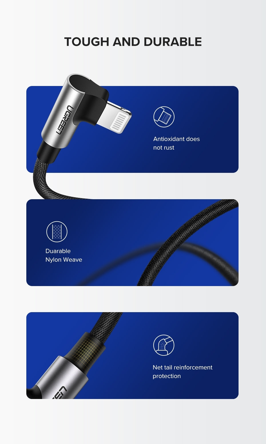 UGREEN 60521 USB-A to 8-pin 90 Degree Angel Cable 1M 7