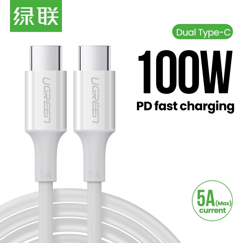 UGREEN 60552 USB-C 2.0 to TYPE-C Male to Male Data Cable 5A 2M White 3