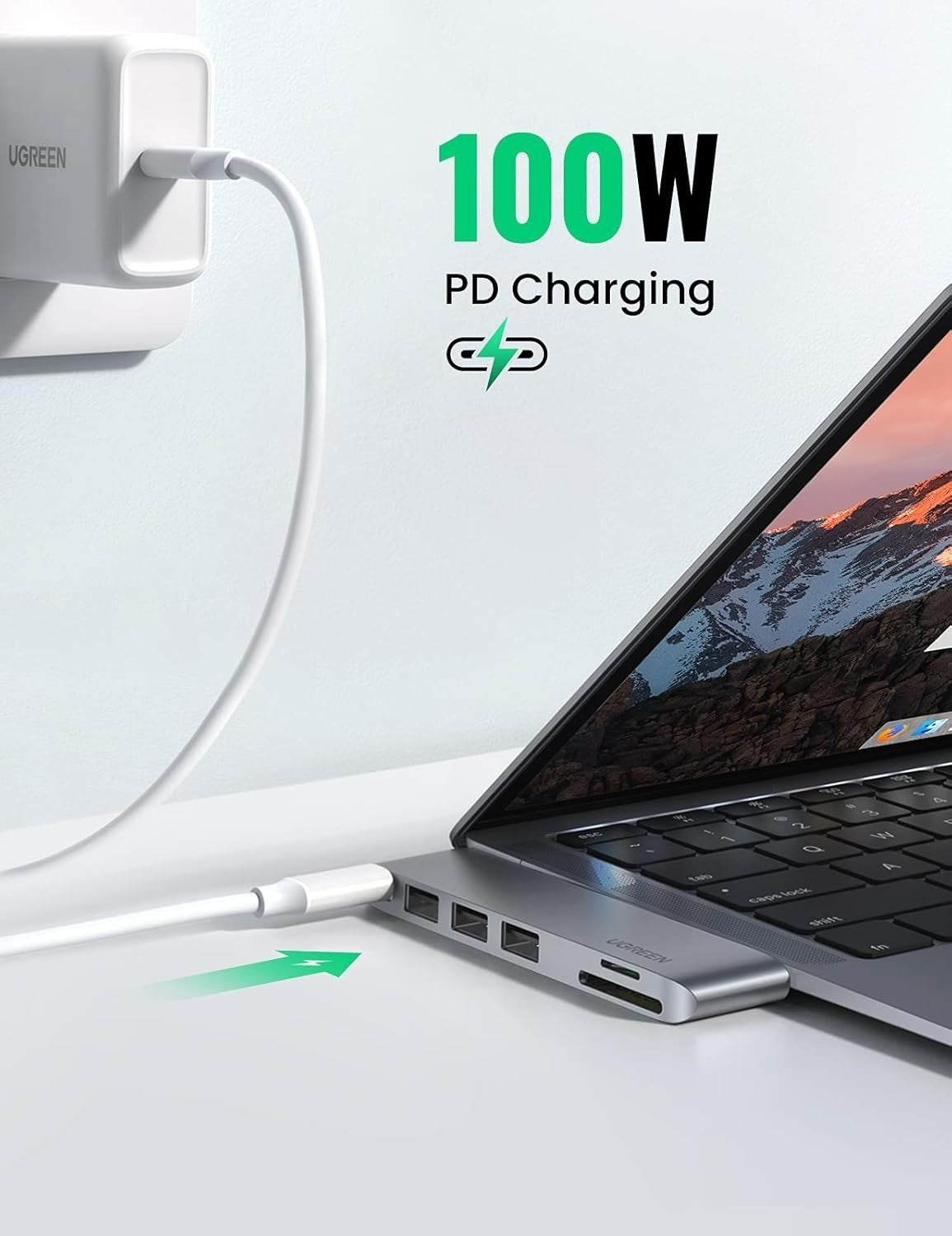 UGREEN 60560 USB-C Hub for MacBook Aluminum Type-C Adapter with 3 USB 3.0 100W 5