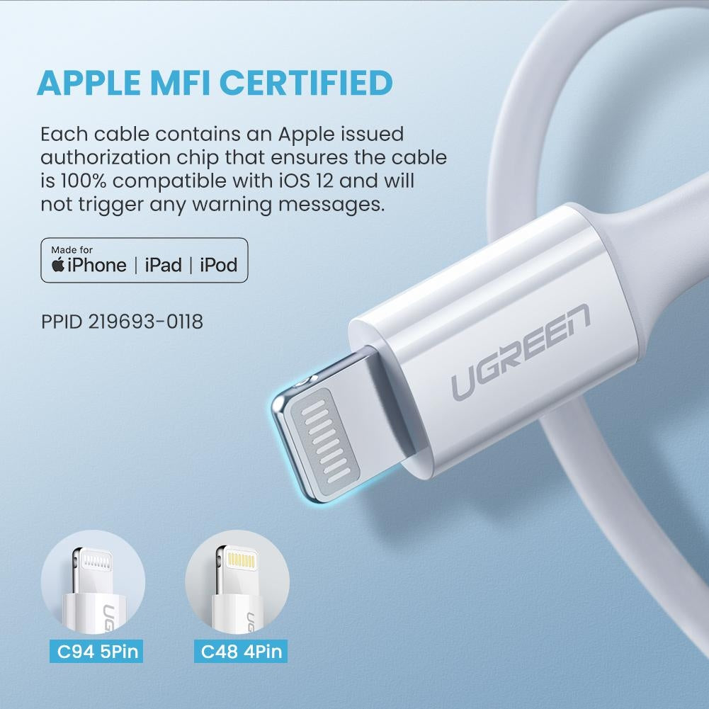 UGREEN 60749 MFi USB-C to iPhone 8-pin Charging Cable 2M 4
