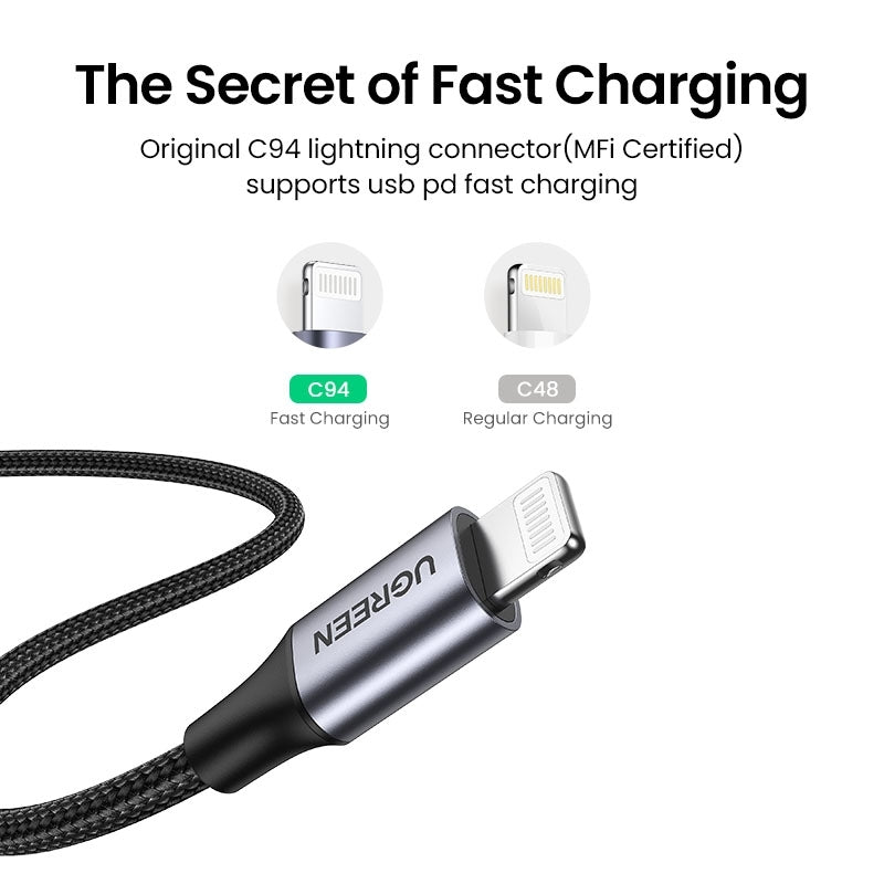 UGREEN 60759 USB-C to iPhone 8-pin Fast-Charging Cable 1M 3