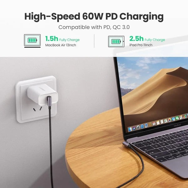 UGREEN 70531 60W Angle USB C to C Cable 2M 4