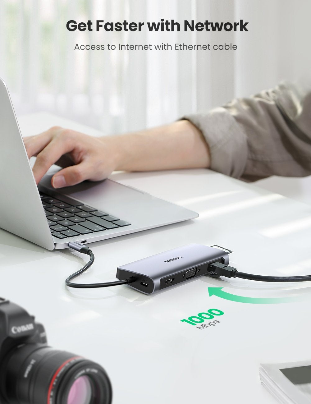 UGREEN USB-C To 3*USB 3.0 A+HDMI+VGA+RJ45 Gigabit+SD/TF+AUX3.5mm+PD Converter Gray with PD 80133 3
