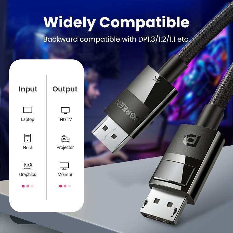 UGREEN 80394 DP V1.4 Male to Male Plastic Case Braided Cable 5M 6