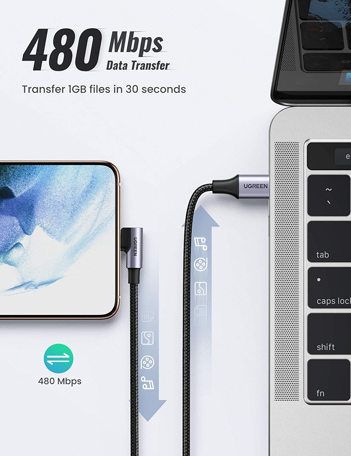 UGREEN 80714 USB-C 2.0 to Angle USB-C Cable Black 3M 4