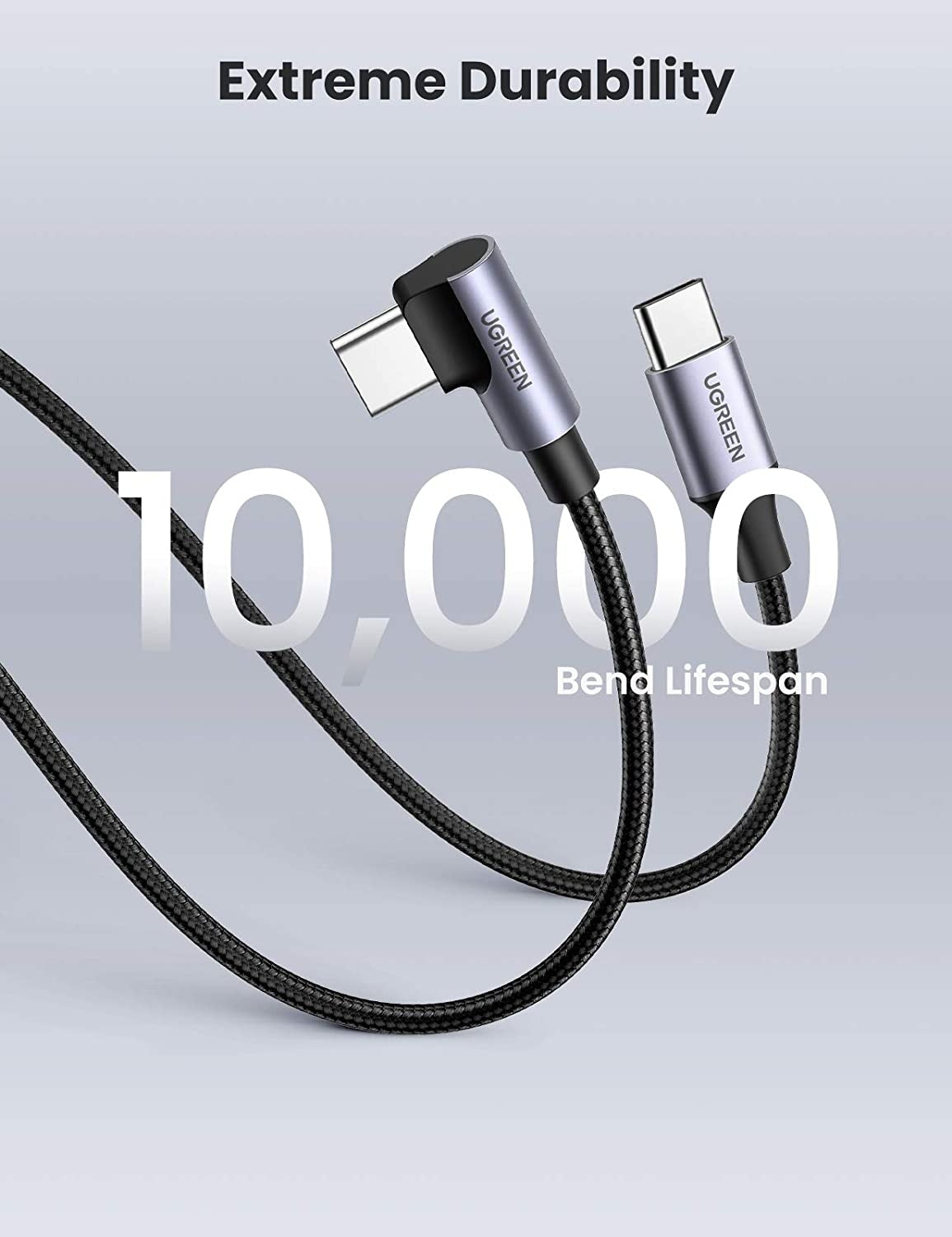 UGREEN 80714 USB-C 2.0 to Angle USB-C Cable Black 3M 6