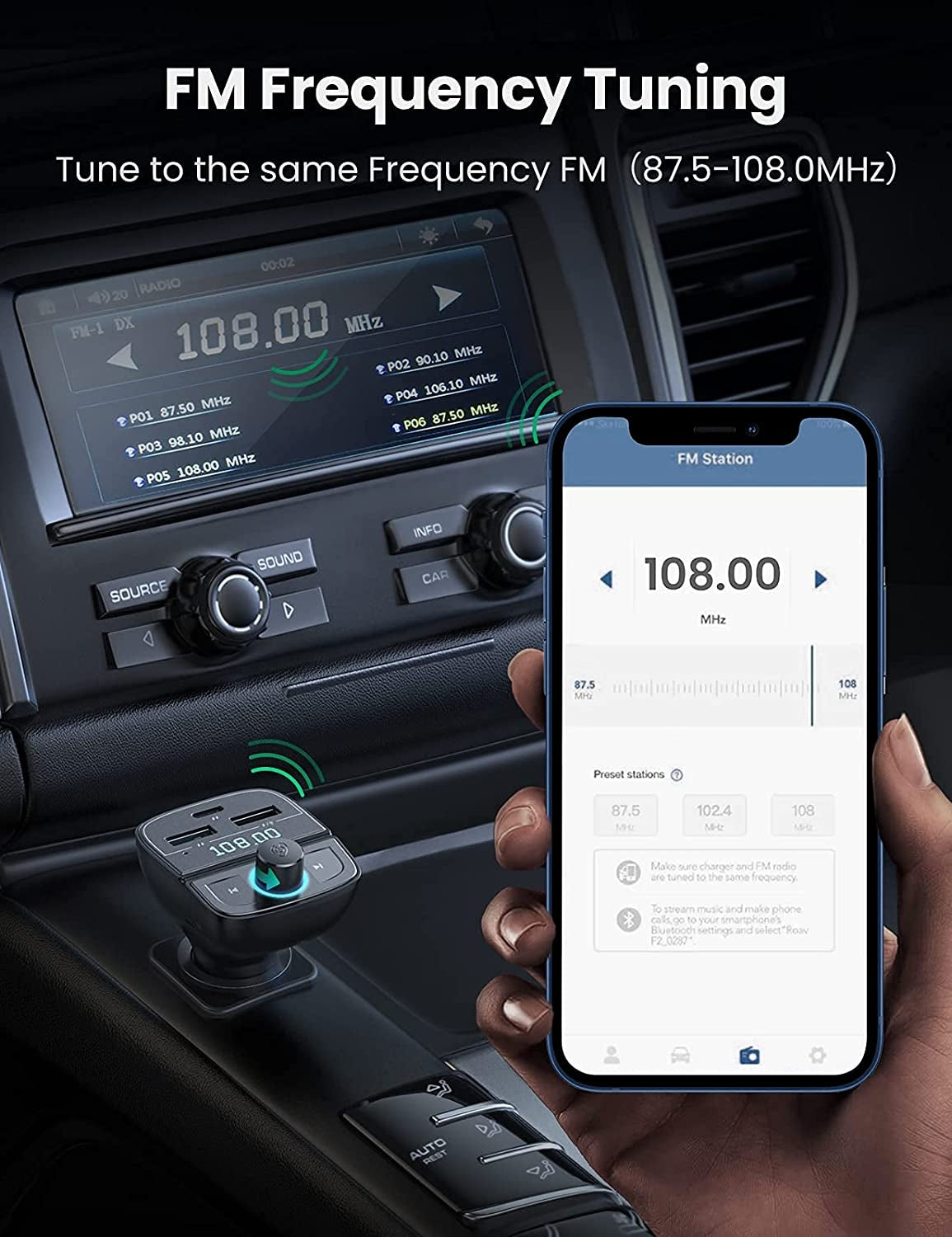 UGREEN 80910 Car Bluetooth 5.0 FM Transmitter 3