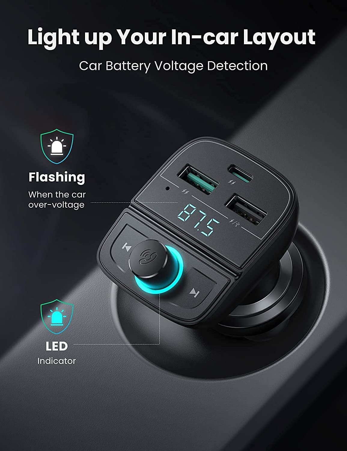 UGREEN 80910 Car Bluetooth 5.0 FM Transmitter 4