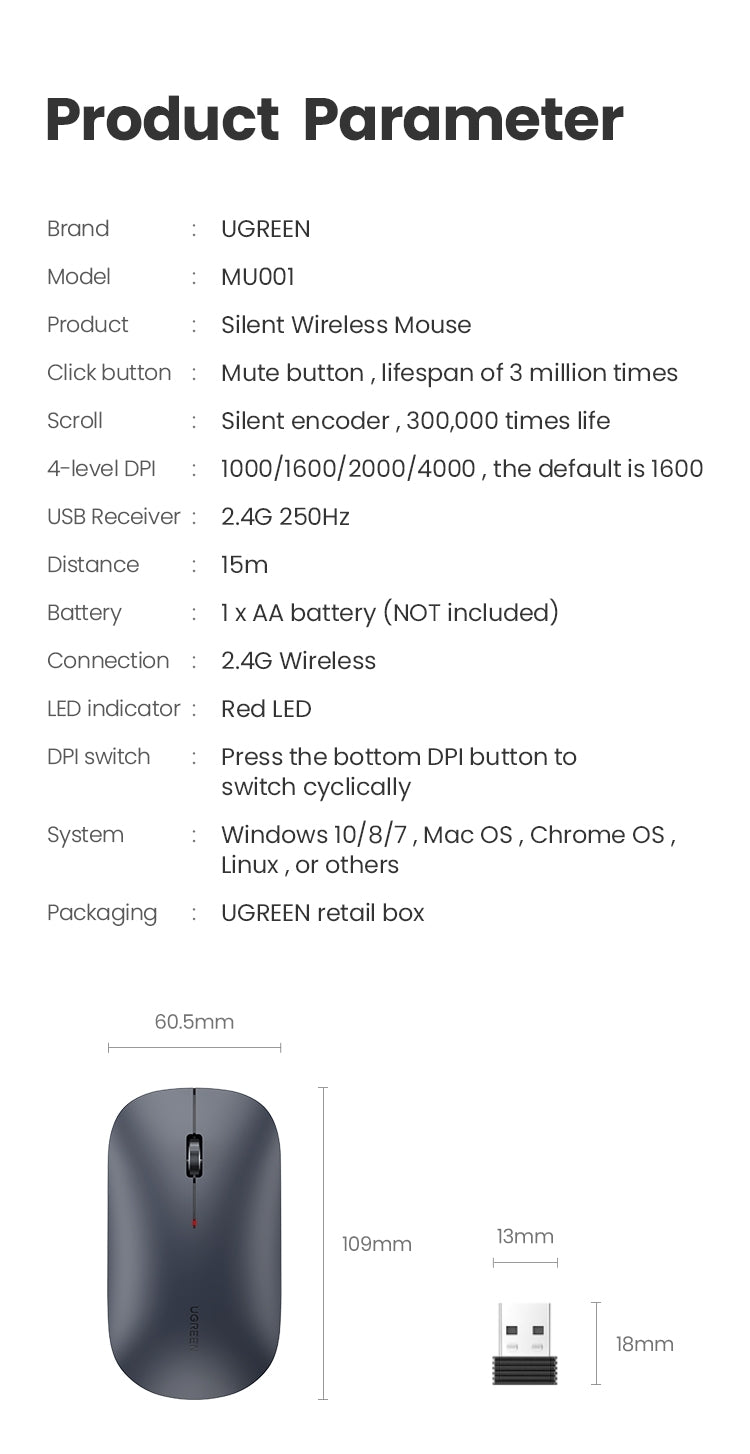 UGREEN 90373 Slim 2.4G Wireless Mouse 5