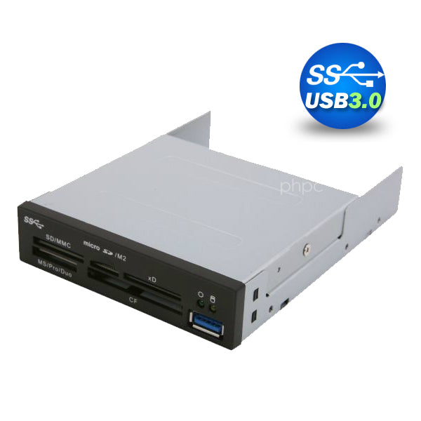 3.5" USB 3.0 All in One Internal Card Reader Full Long Metal with Front USB Black 5