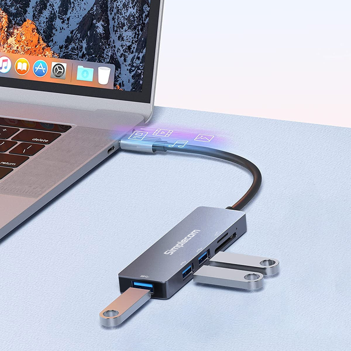 Simplecom CH255 USB-C 5-in-1 Multiport Adapter 3-Port USB-A Hub with SD MicroSD Card Reader 4