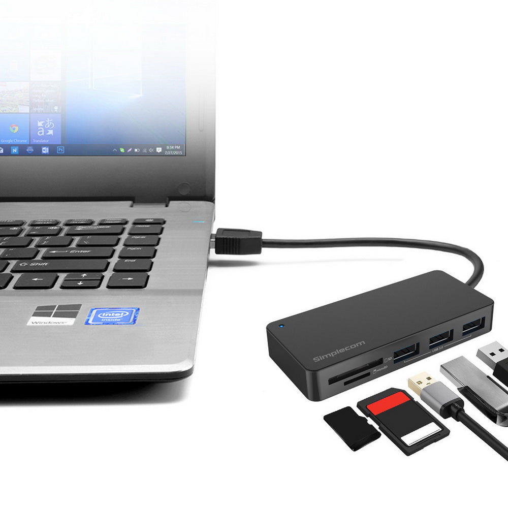 Simplecom CH368 3 Port USB 3.0 Hub with Dual Slot SD MicroSD Card Reader 3