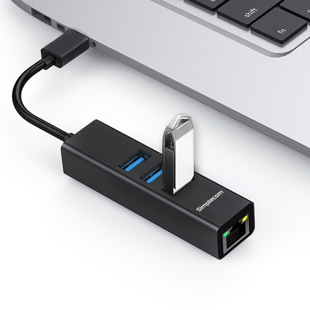 Simplecom CHN421 Aluminium USB-C to 3 Port USB HUB with Gigabit Ethernet Adapter Black 3