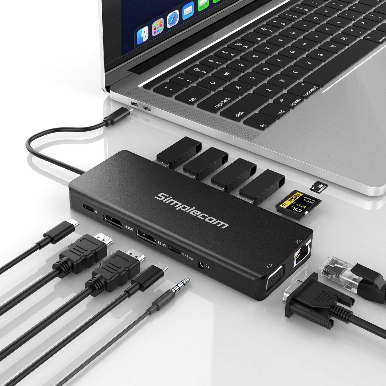 Simplecom CHN613 USB-C 13-in-1 Multiport Docking Station Dual HDMI + VGA Triple Display USB 3.2 Gen 2 10Gbps 5