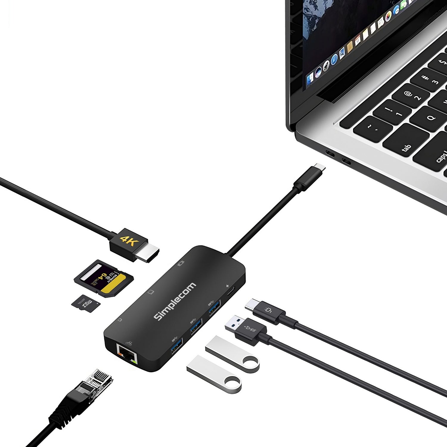 Simplecom CHT580 USB-C SuperSpeed 8-in-1 Multiport Hub Adapter HDMI 2.0 Docking Station 4