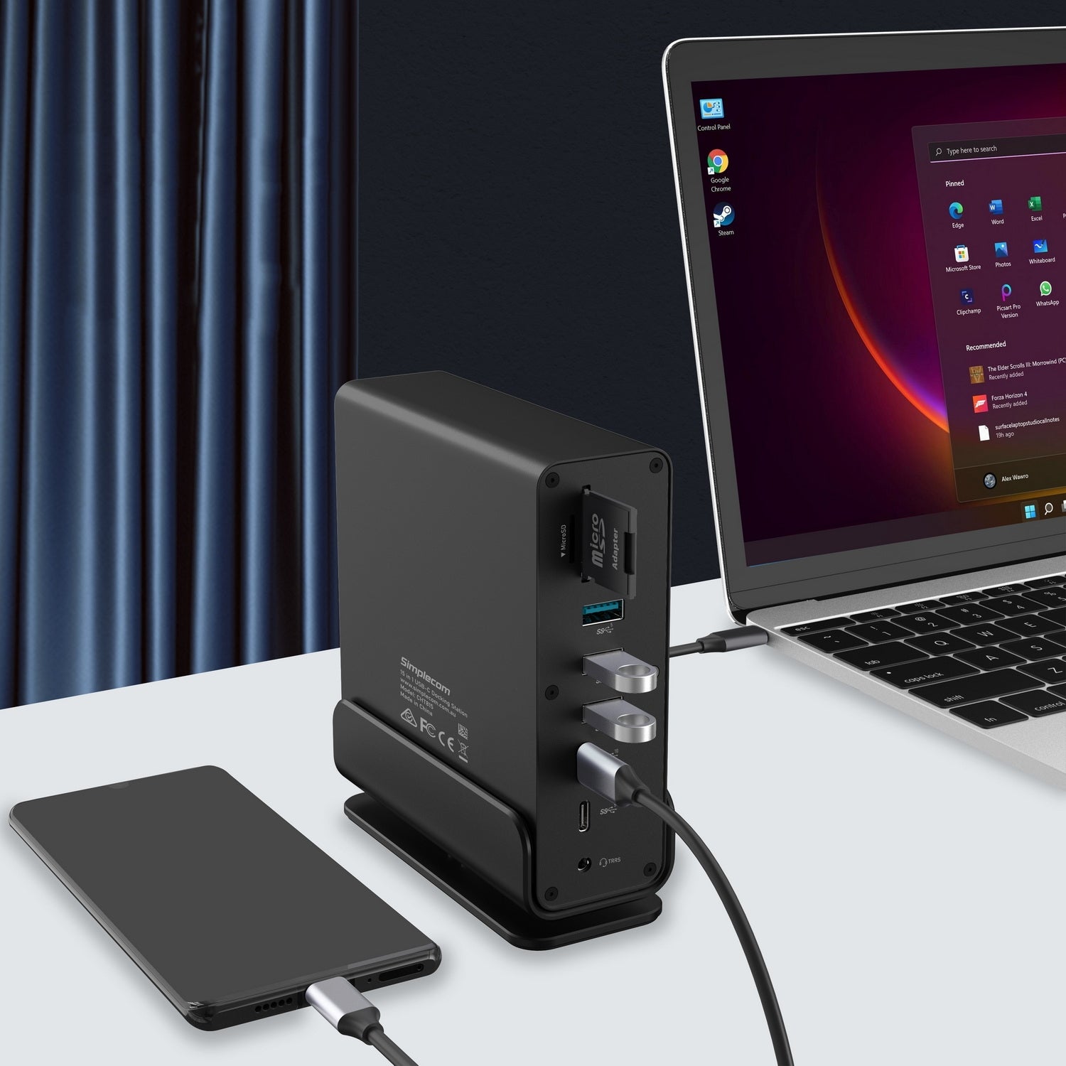 Simplecom CHT815 15-in-1 USB-C 4K Triple Display MST Docking Station with Dual HDMI DP 5