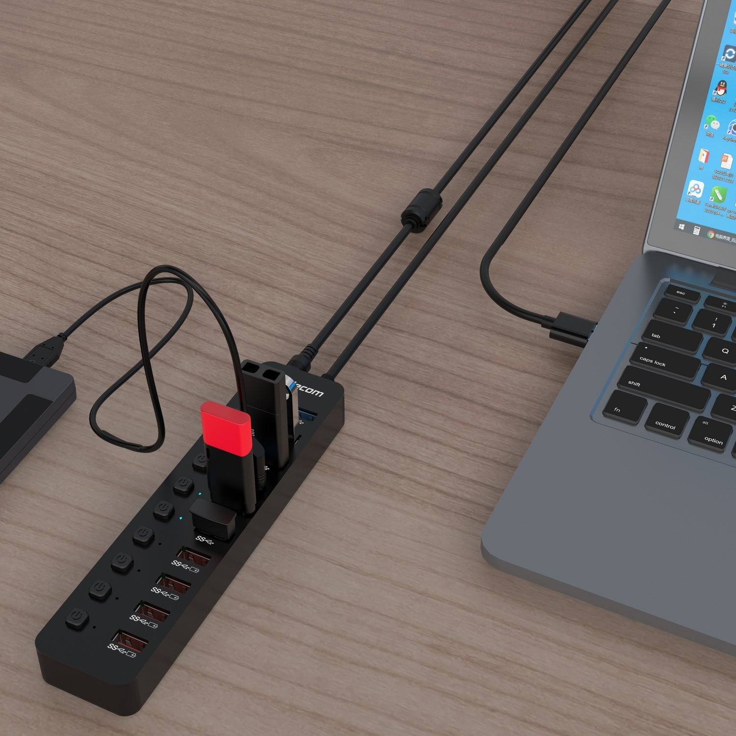 Simplecom CHU810 48W 10-Port USB 3.0 Hub and Charger with Individual Switches 12V/4A Power Adapter BC1.2 Fast Charging 6
