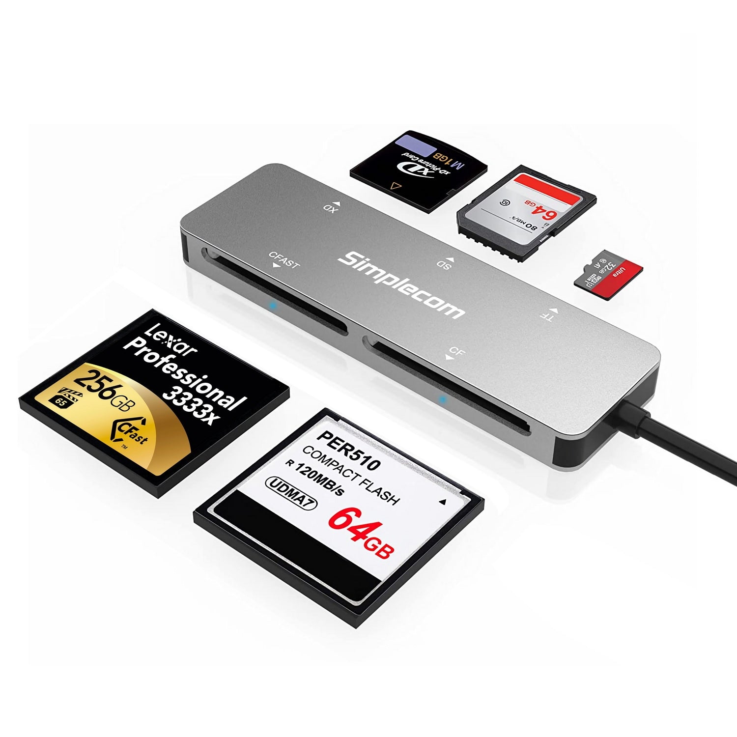 Simplecom CR407 5-Slot SuperSpeed USB 3.0 and USB-C to CFast/CF/XD/SD/MicroSD Card Reader 3