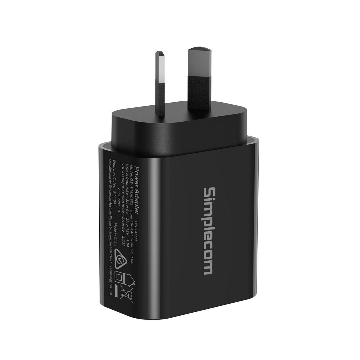 Simplecom CU220 Dual Port PD 20W Fast Wall Charger USB-C + USB-A for Phone Tablet 3