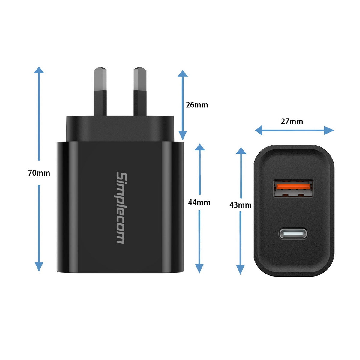 Simplecom CU220 Dual Port PD 20W Fast Wall Charger USB-C + USB-A for Phone Tablet 4