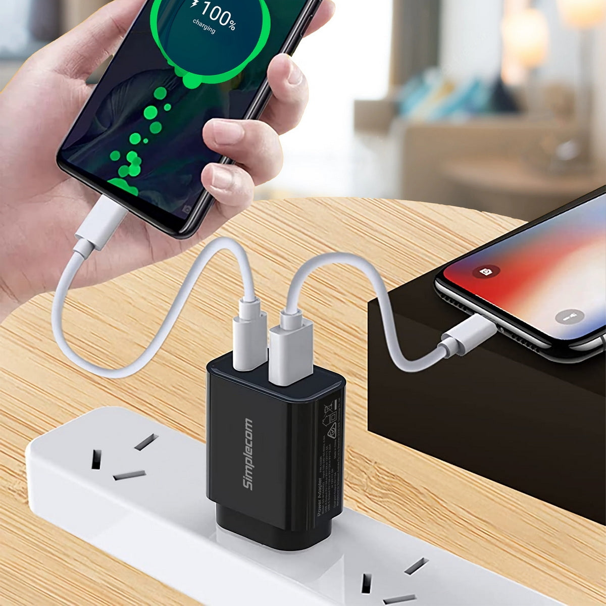 Simplecom CU220 Dual Port PD 20W Fast Wall Charger USB-C + USB-A for Phone Tablet 5