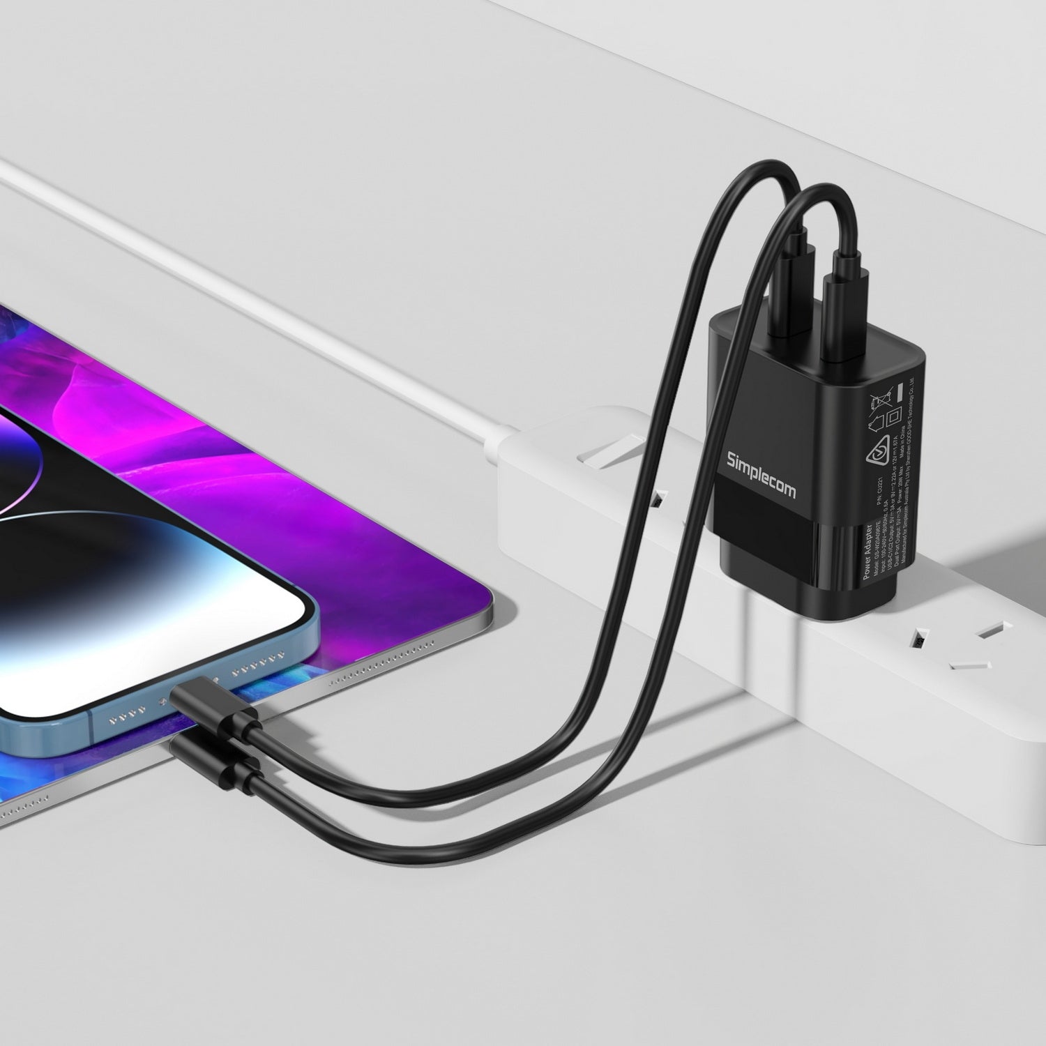 Simplecom CU221 Dual USB-C Fast Wall Charger PD 20W for Phone Tablet 4