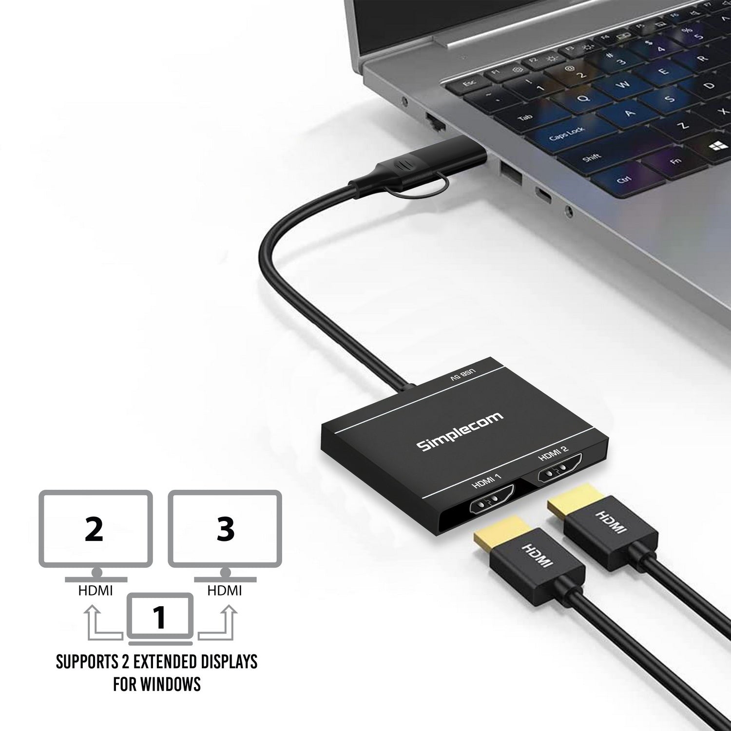 Simplecom DA327 USB 3.0 or USB-C to Dual HDMI Display Adapter for 2x 1080p Extended Screens 4