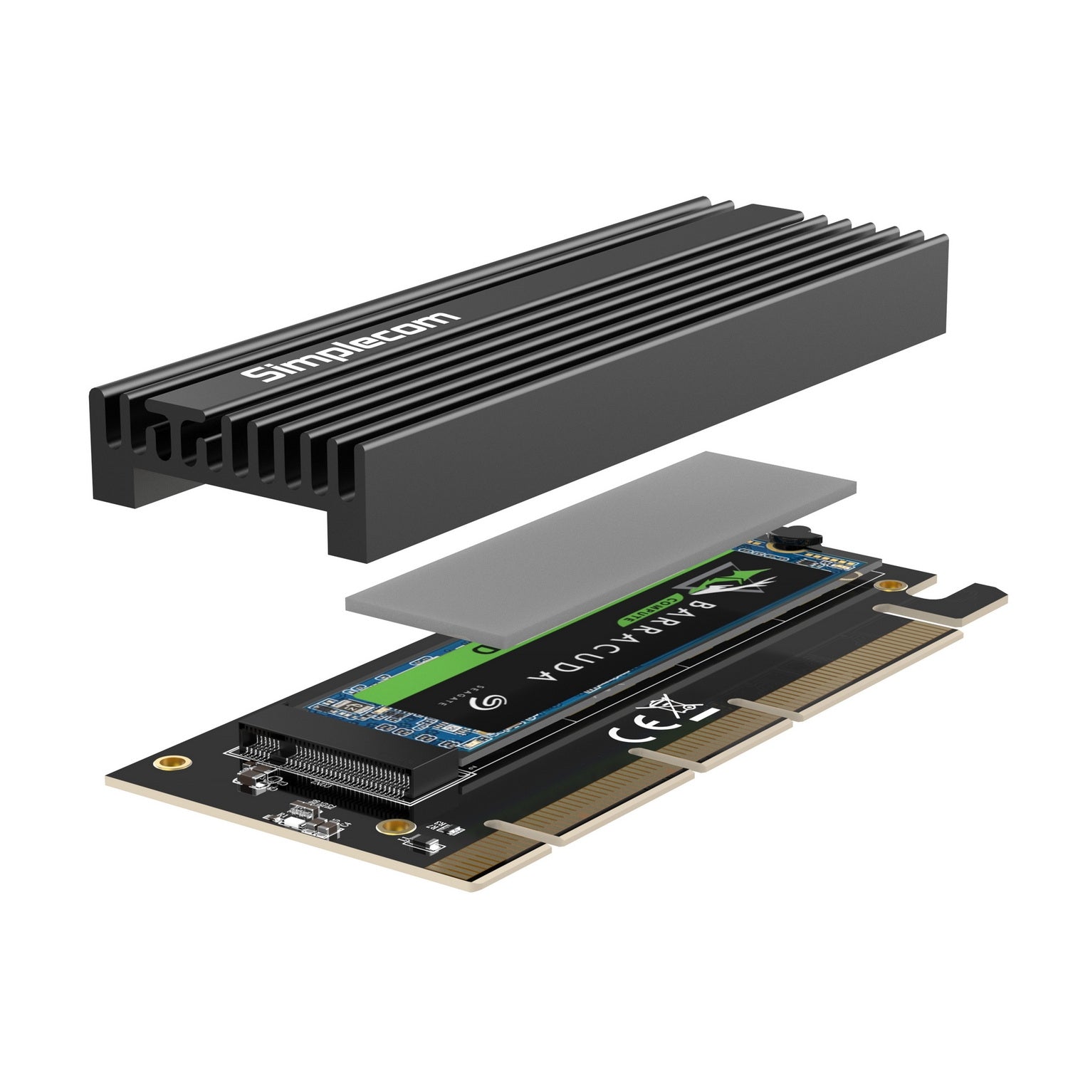 Simplecom EC415B NVMe M.2 SSD to PCIe x4 x8 x16 Expansion Card with Aluminium Heat Sink Black 5