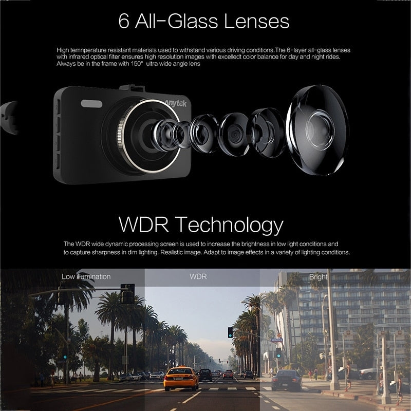 Anytek A78 Car Dash Cam Full HD 1080P Car DVR 170 Degree Wide Angle (24 Hours Parking Monitoring) 3