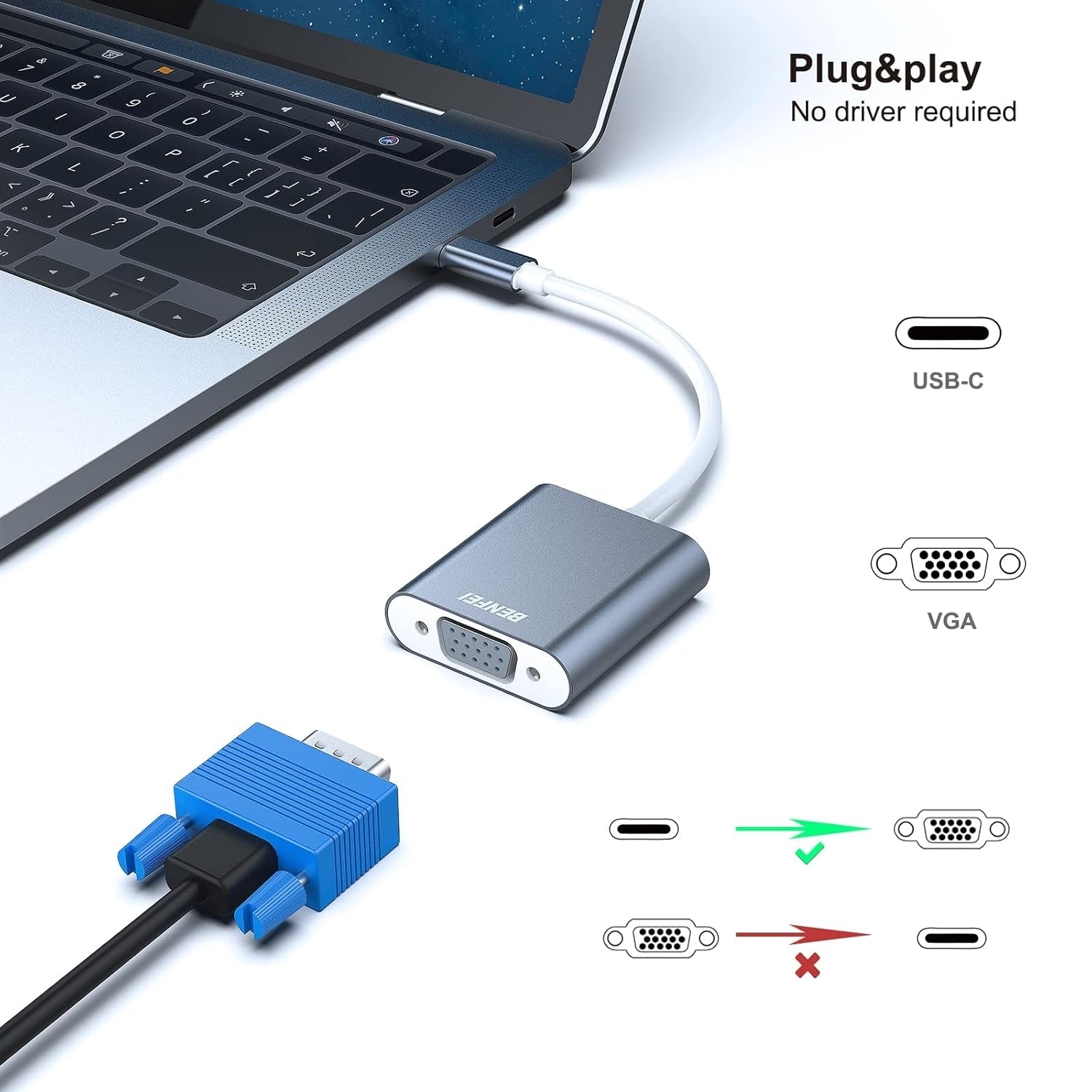 BENFEI USB C to VGA Adapter (Thunderbolt 3) 3