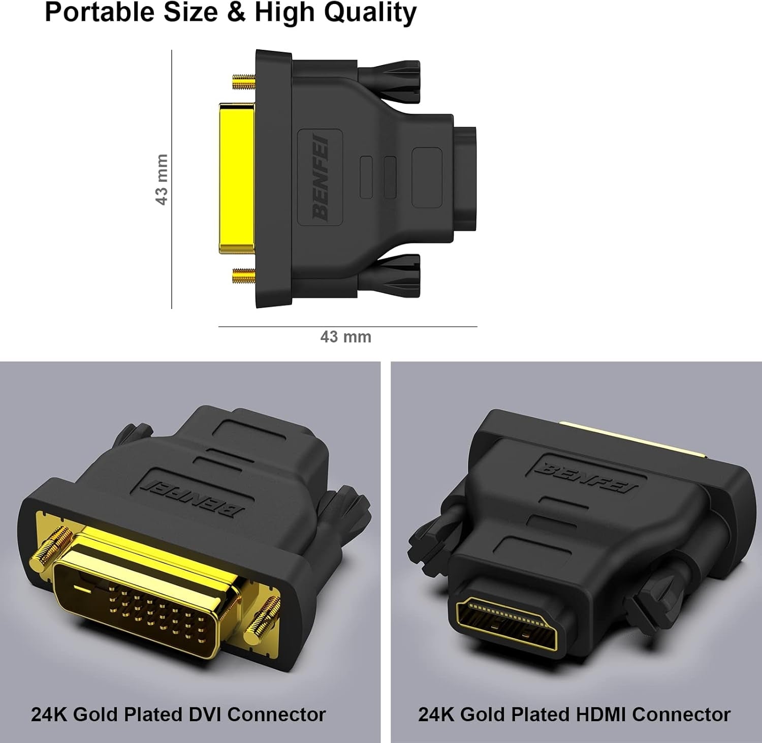 BENFEI DVI to HDMI, Bidirectional DVI to HDMI Male to Female 2 Pack 5