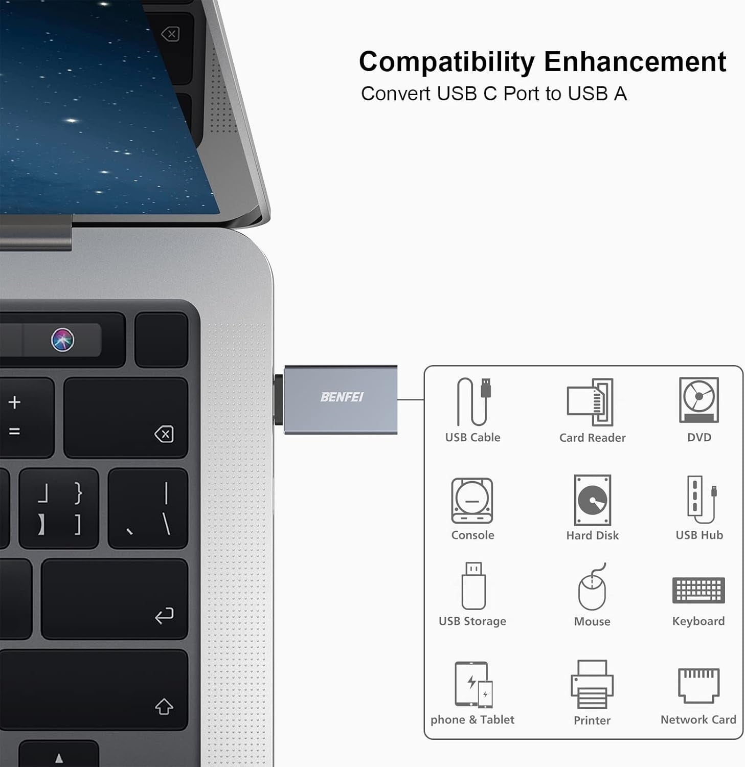 BENFEI USB C to USB 3.0 Adapter, USB C to A Male to Female Adapte 6