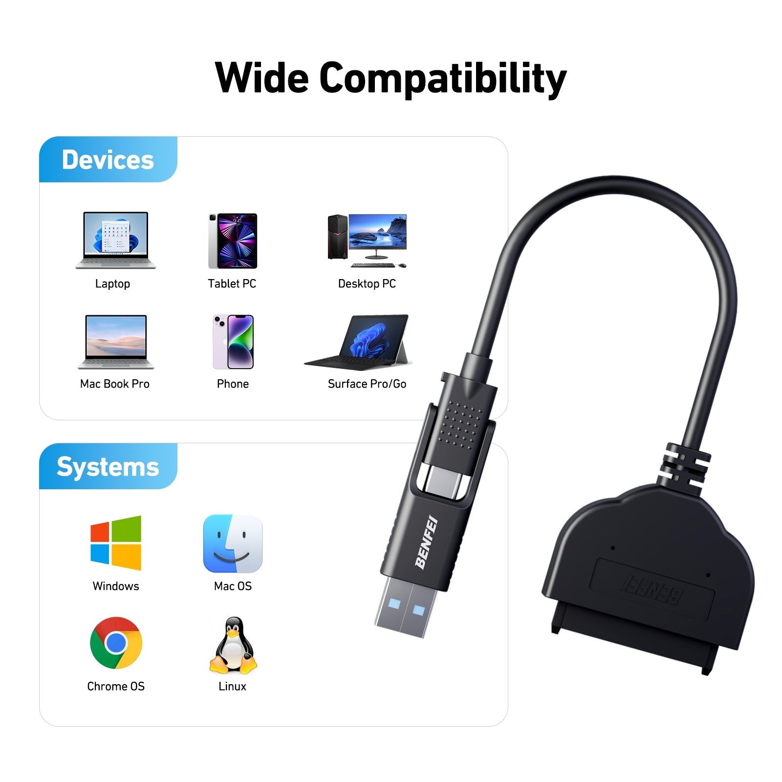 BENFEI 2in1 USB-C/USB 3.0 to SATA III Hard Driver Adapter 3