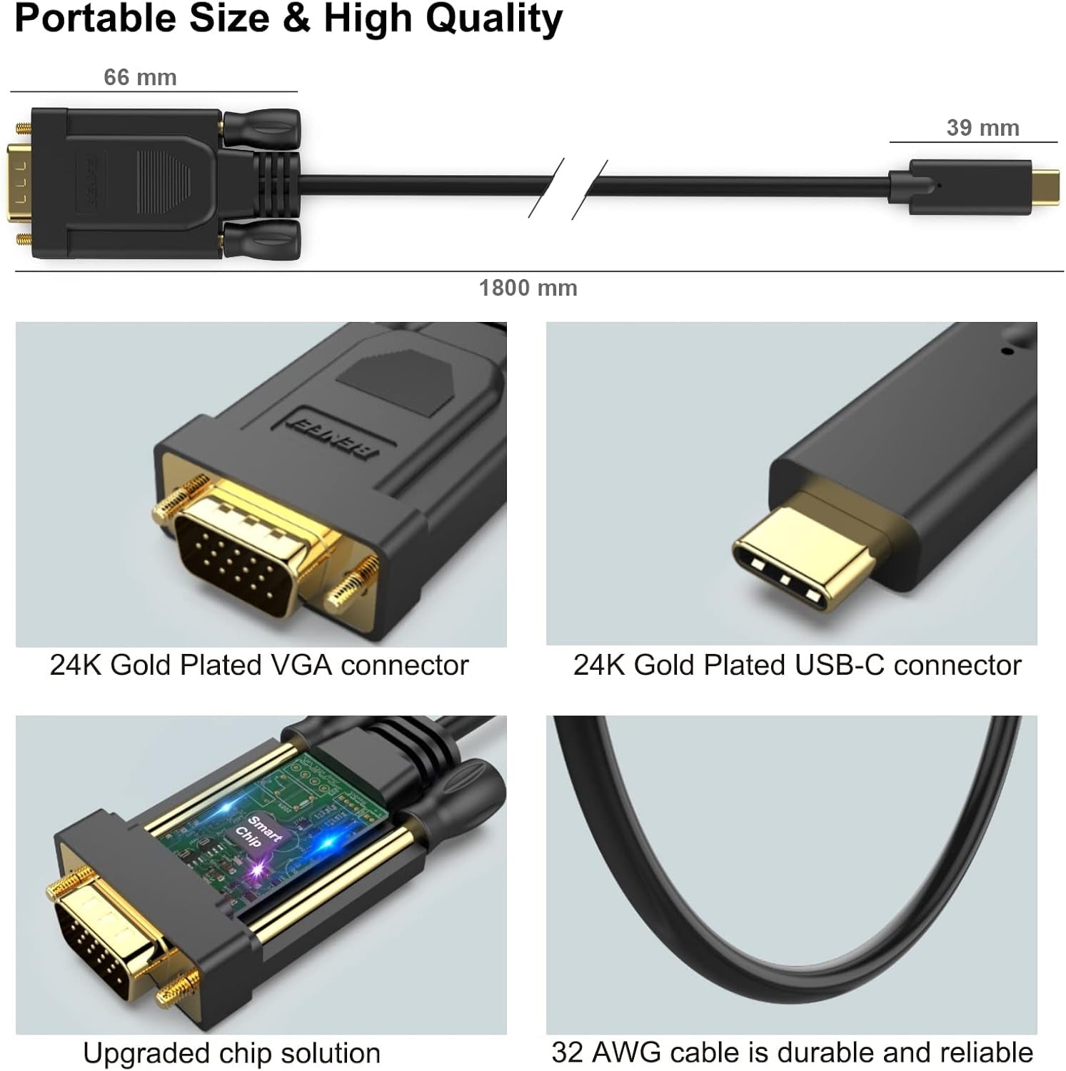 BENFEI USB C to VGA 1.8m (6 Feet) Cable 6