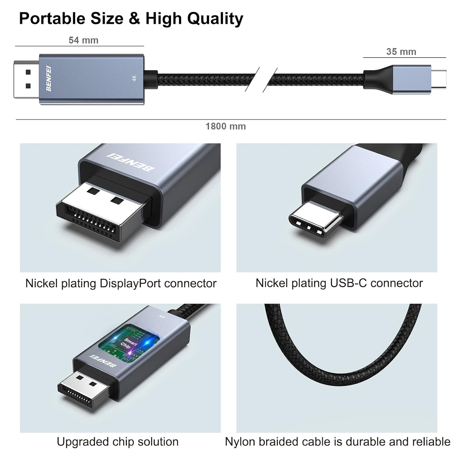 BENFEI 207GY-6F USB-C to DP 1.8M 8K@60Hz Thunderbolt 3 7